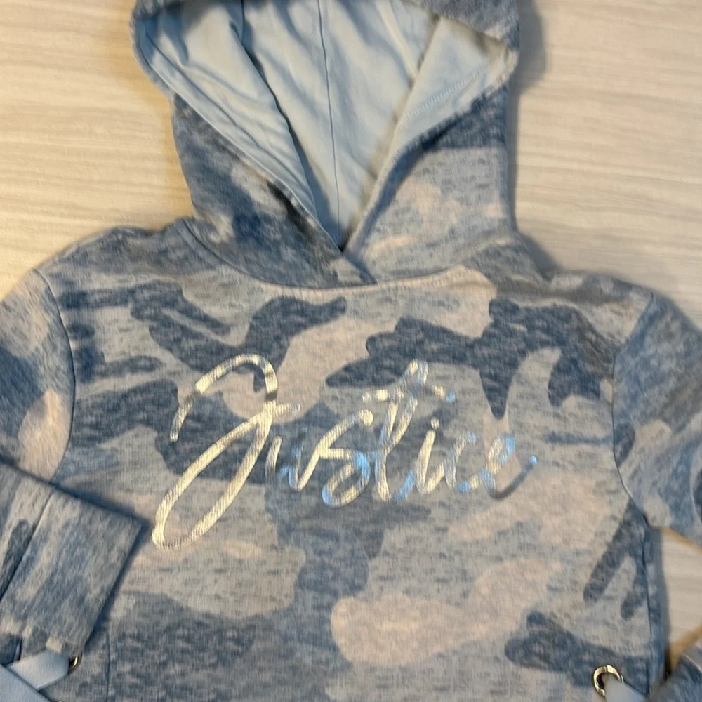 Girls Blue Camouflage Hoodie with Lace-Up Sides by Justice size 6